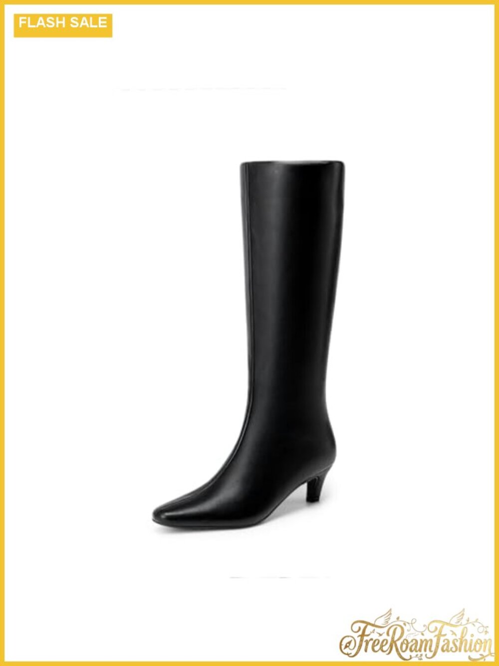 Women's Faux Leather Knee High Boots Kitten Heel Square Toe